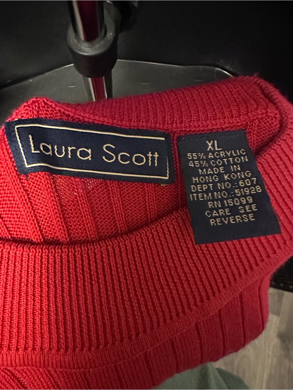 Laura Scott Red Ribbed Knit Crewneck Sweater
